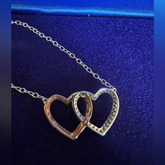 Diamond Classics Sterling Silver and Rose Gold Plated Double Heart Necklace - Picture 5 of 13
